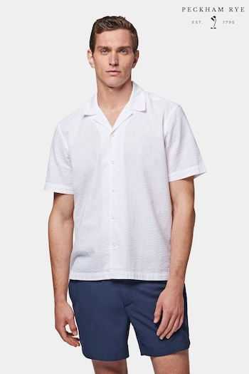 Peckham Rye Revere Collar Seersucker Short Sleeve Shirt (275774) | £70