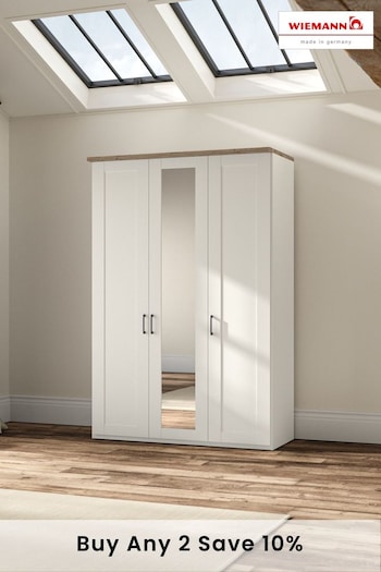 Wiemann White Truro 1.5M Wood and Mirror 3 Door Hinged Wardrobe (275988) | £1,125