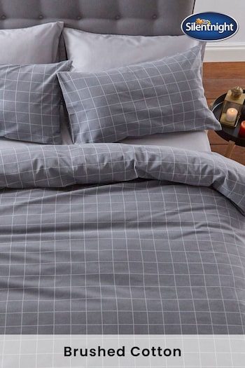Silentnight Grey Brushed Cotton Check Duvet Cover and Pillowcase Set (276268) | £30 - £45