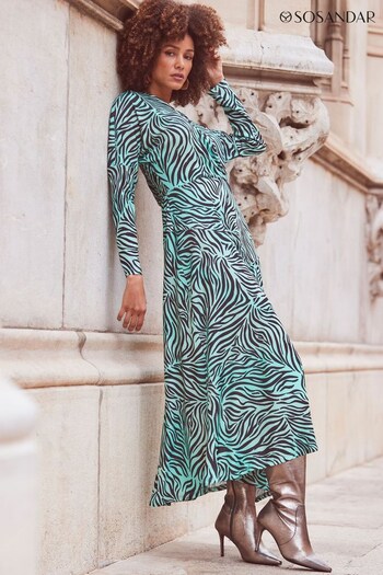 Sosandar Animal Zebra Print Pleated Wrap Front Dress (276424) | £79