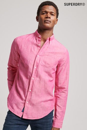 Superdry Pink Organic Cotton Studios Linen Button Down Shirt (276465) | £50