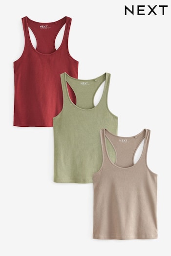 Green/Neutral/Red Ribbed Racer Vests 3 Pack (277131) | £28.50