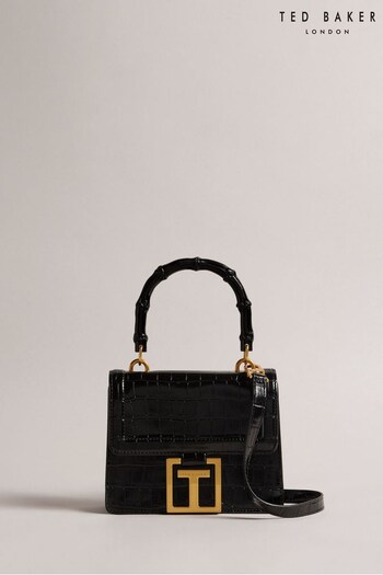 Ted Baker Aalicce Croc Effect Small Bamboo Handle Black Bag (277341) | £130