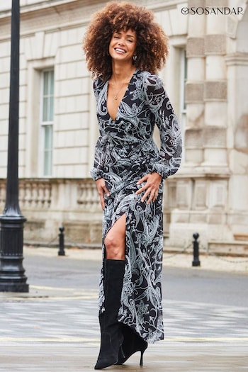 Sosandar Black Paisley Print Wrap Maxi Dress (277486) | £79