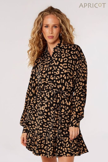 Apricot Black Leopard Ruffle Hem Shirt Dress (277888) | £35
