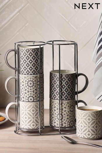 Grey Geo Embossed Set of 6 Stacking Mugs (278081) | £30