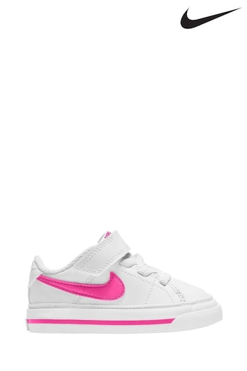 nike Flyknit White/Pink Infant Court Legacy Trainers (278609) | £30