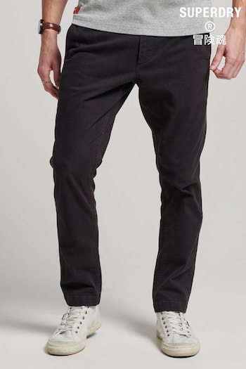 Superdry Black Slim Officers Chinos cuero Trousers (278754) | £55