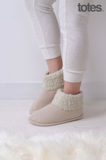 Totes Cream Isotoner Ladies Cable Boot Slippers (279382) | £30