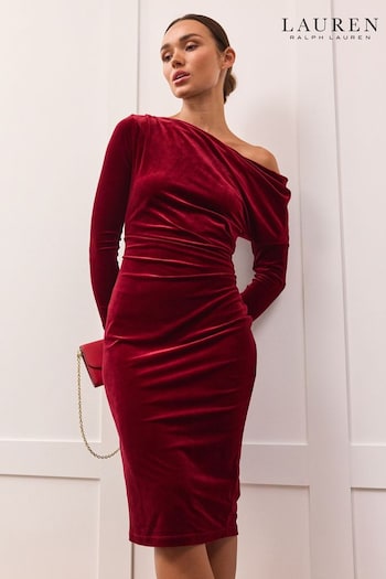 Lauren Ralph Lauren Red Velvet Off Shoulder Cockail Dress (279392) | £279