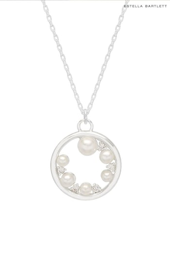 Estella Bartlett Silver Tone Circle Pearl Cubic Zirconia Necklace (279455) | £29