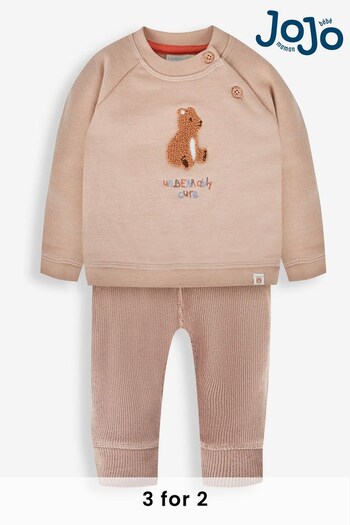 JoJo Maman Bébé Stone Bear Applique Sweatshirt & NAVY Trouser Set (279650) | £26