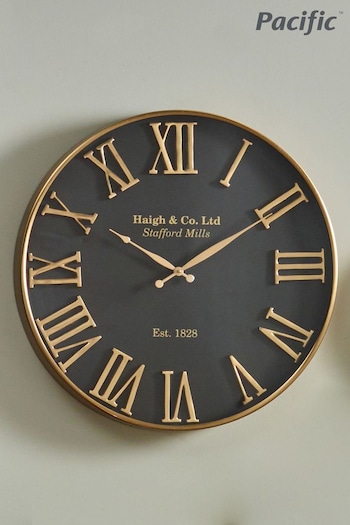 Pacific Gold Antique Bronze Gold Metal Round Wall Clock (279726) | £200