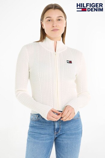 Tommy buy Jeans Cable Knit White Zip Cardigan (279813) | £80