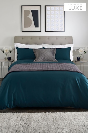 Dark Teal Blue Collection Luxe 400 Thread Count 100% Egyptian Cotton Sateen Duvet Cover And Pillowcase Set (279998) | £50 - £82