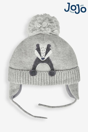 JoJo Maman Bébé Grey Badger Appliqué Hat (280647) | £16.50