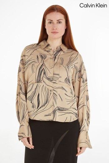 Calvin Klein Natural Fine Print Blouse (280761) | £180