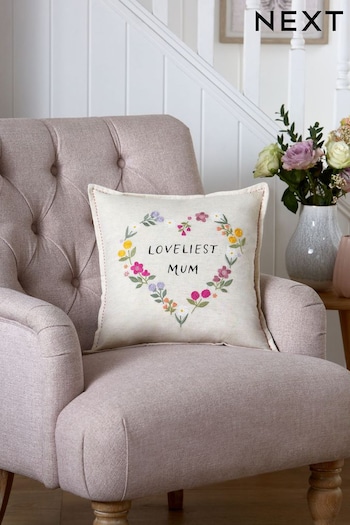 Beige Lovely Mum Embroidered Floral Cushion (280922) | £16