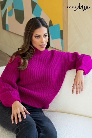 Pour Moi Pink Hayley Chunky Knit High Neck Jumper (281245) | £45