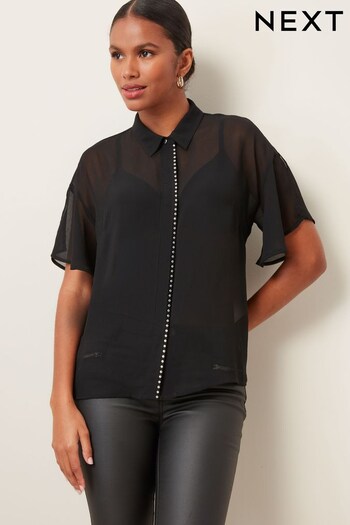 Black Split Sleeve Blouse With Stud Trim (281553) | £36