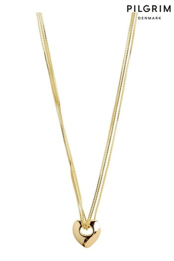 PILGRIM Unisex Gold Tone Wave Recycled Heart Necklace (281673) | £30