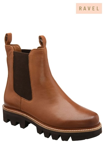 Ravel Brown Leather Cleated Sole Chelsea Ankle Boots (282646) | £95