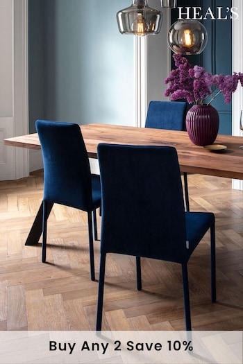 HEAL'S Set of 2 Indigo Blue Bronte Velvet Dining Chairs (282676) | £430