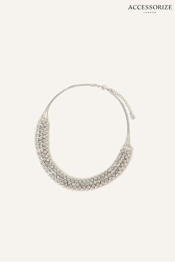 Accessorize Sparkle Bead Collar White Necklace (282791) | £18