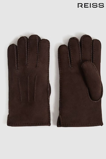 Reiss Chocolate Aragon Suede Shearling Gloves (282936) | £88
