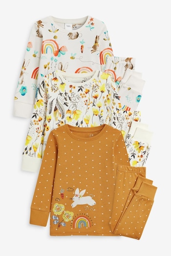 Ochre/Cream 3 Pack Appliqué Bunny Cotton Snuggle Pyjamas (9mths-8yrs) (283049) | £29 - £35