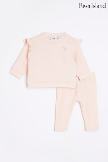 River Island Pink Sweat Baby Girls floral-embroidered Leggings Set (283288) | £18