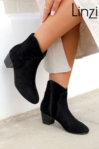 Linzi Black Josie Western Style Ankle Boots With Pointed Toe (283420) | £17.50