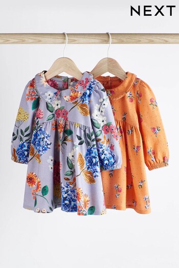 Blue & Orange Floral Baby Jersey Frill Dress 2 Pack (0mths-2yrs) (283502) | £16 - £18
