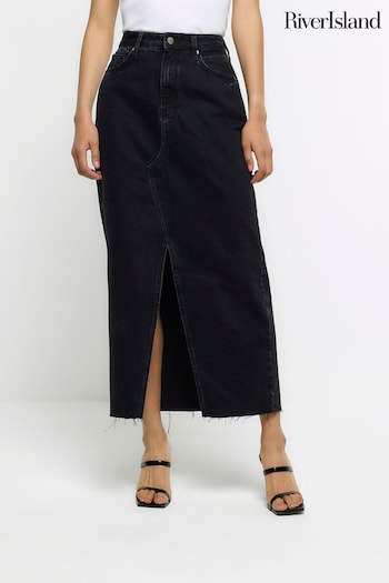 River Island Black Split Front Denim Midaxi Skirt (283663) | £39