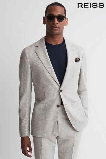 Reiss Soft Grey Flock Slim Fit Single Breasted Checked Wool Blazer (283837) | £298