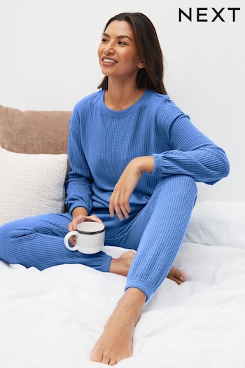 Blue Soft Waffle Long Sleeve Pyjamas (283990) | £34