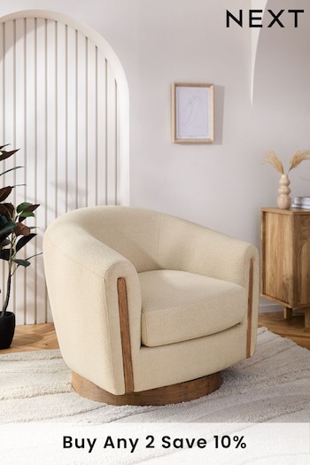 Soft Cosy Boucle Mid Natural Layne Swivel Accent Chair (284248) | £499