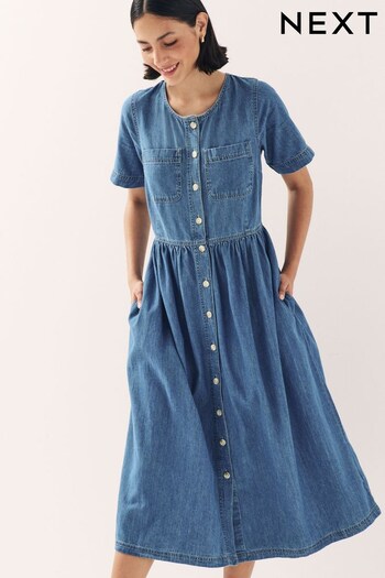 Mid Blue Button Through Denim Summer Midi Dress (284553) | £45