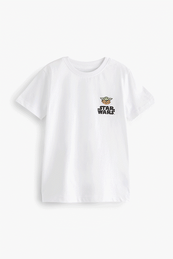 Baby Yoda White Back Print Star Wars Short Sleeve T-Shirt (3-16yrs) (285055) | £12 - £17