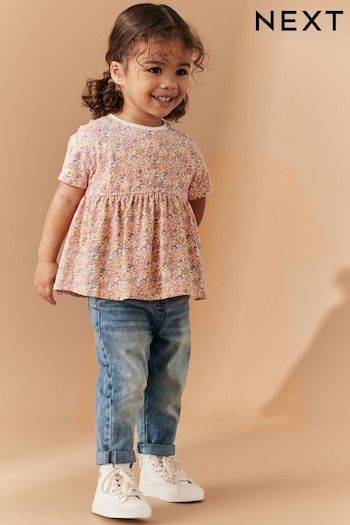 Pink Floral Ditsy Short Sleeve Empire Top (3mths-7yrs) (285633) | £5 - £7