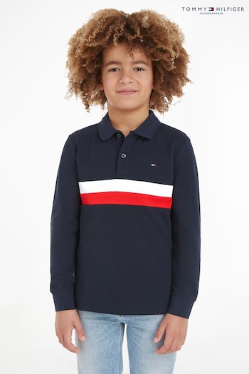 Tommy Hilfiger Kids Blue Colourblock Long Sleeve Polo Shirt (285752) | £45 - £55