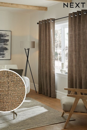 Brown Textured Fleck Eyelet Lined Curtains (285787) | £70 - £150