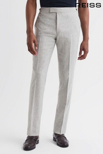 Reiss Soft Grey Flock Wool Blend Puppytooth Trousers (285821) | £158