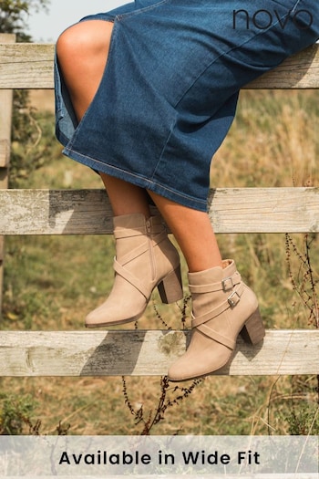 Novo Natural Wide Fit Jorgie Buckle Mid Heel Ankle Boots (286156) | £39