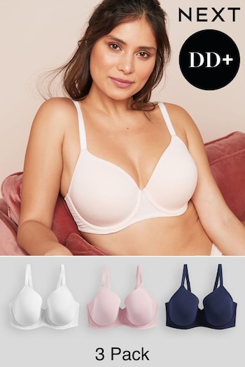Navy Blue/Pink/White Pad Full Cup DD+ Cotton Blend Bras 3 Pack (286418) | £42
