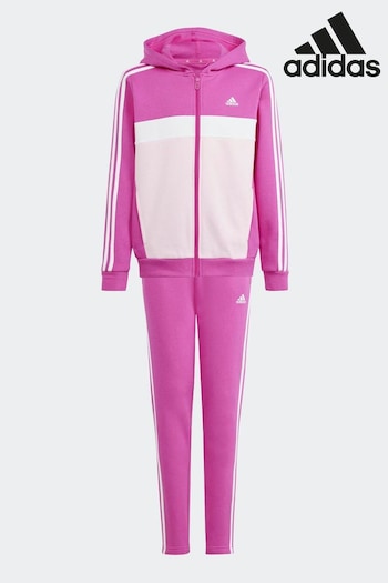 adidas Pink Kids Verde Garwear Tiberio 3-Stripes Colorblock Fleece Tracksuit (286489) | £50