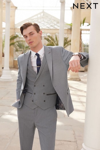 Grey Slim Slim Fit Trimmed Herringbone Suit Jacket (286521) | £84