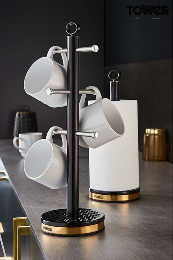 Tower Black Empire 6 Cup Mug Tree And Kitchen Roll Holder Set (286534) | £23