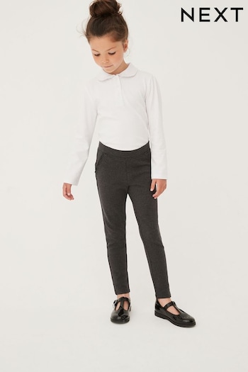Charcoal Grey Cotton Rich Jersey Stretch Pull-On Frill Detail School Trousers (3-16yrs) (286802) | £8 - £13
