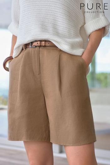 Pure Collection Linen Pleat Brown Shorts hem (286856) | £75